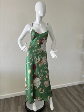 Zara Green Floral Slip Dress with Delicate Straps